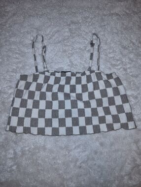 Vans Checkered Crop Tank in White and Gray